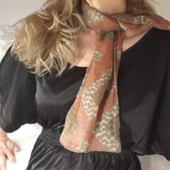 Vintage 100%  SILK Scarf Long Scarf Neutral Earthy Brown Minimalist Avante Garde - Picture 4 of 5